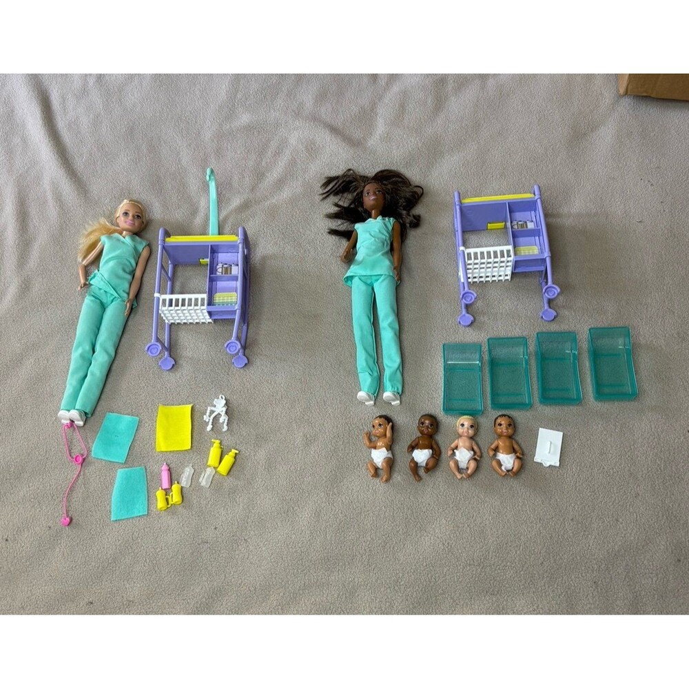 Lot of 2 Barbie Careers Baby Doctor Dolls with Accessories